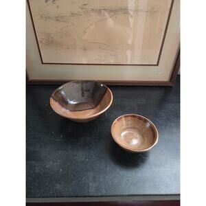 Set of 2 MAM Studio Pottery Bowls Brown Glaze Handmade 7.5" & 4.75" Signed